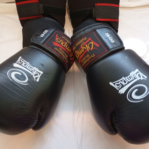 Kick Boxing set Olympus with gloves 10-OZ, shin guards, wraps & mouthguard used