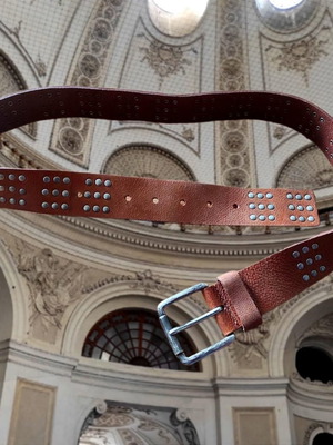 Brown leather belt with studs new, size 105