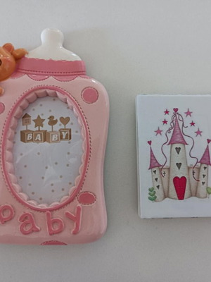 Picture frame and room thermometer used, baby set