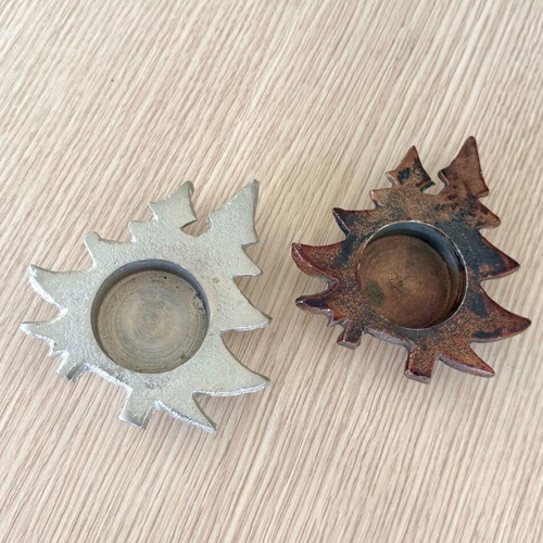 Decorative Metal Tealight Set "Fir Tree" Rustic Style, new