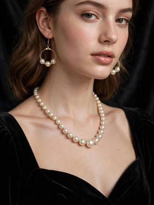 Pearl beaded necklace and earings set