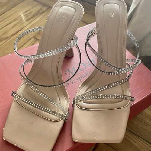 Zara mules size 36 used, 10 cm heel, silver