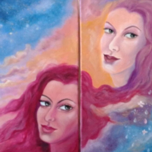 Oil painting diptych on canvas 50x60 cm each new