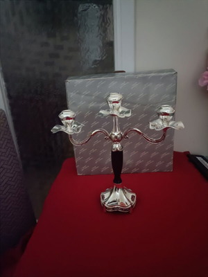 Metal candlestick silver color new with box