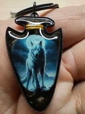 Alpha keychain new, black with wolf design