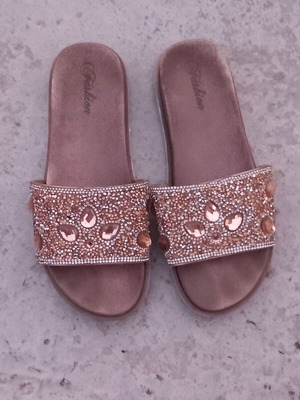 Brown summer slippers with rhinestones used, size 38