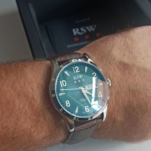 RSW La Neuveville automatic watch new, 12 diamonds, green dial