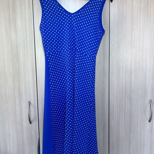 Blue polka dot dress with front slit