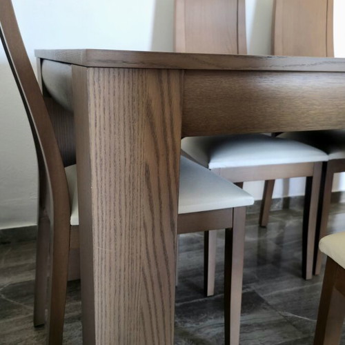 Modern solid oak dining set with 6 chairs and buffet with mirror