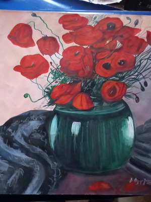 Artwork acrylic on cardboard used with poppies 70x50 by Dimosthenis Aligizakis