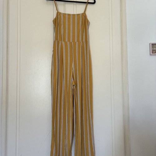 Bershka retro-style mustard striped summer jumpsuit size M like new