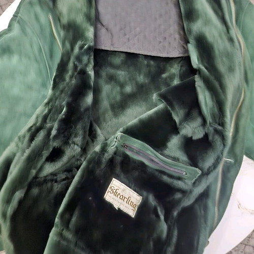 Vintage Shearling Jacket emerald like new, genuine leather and fur XXL