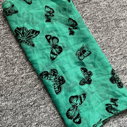 Scarf green with butterflies like new