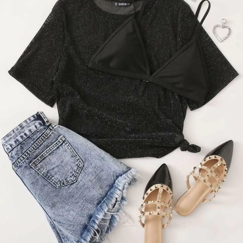 Shein black see-through women's blouse with shimmer, XL