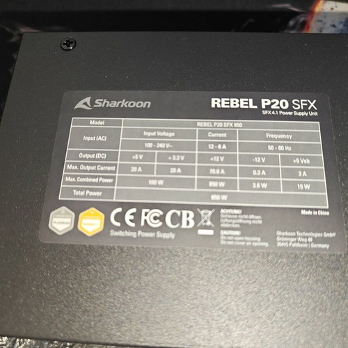 Sharkoon Rebel P20 SFX 850W Cybenetics Platinum power supply new