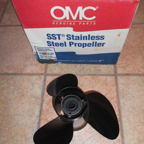 OMC stainless steel boat engine propeller black new, 19" pitch