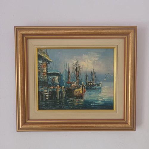 Seascape painting used, framed 42x37 cm