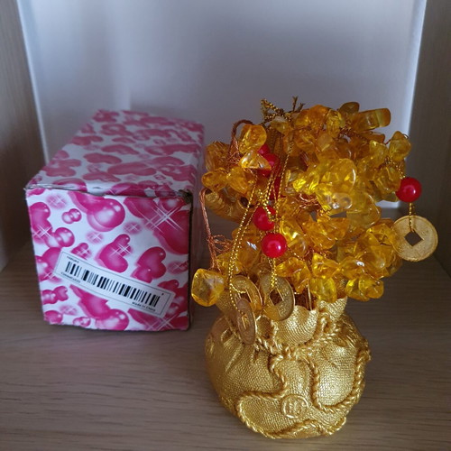 Feng Shui Tree with Chinese Lucky Coins in Gold Sack new