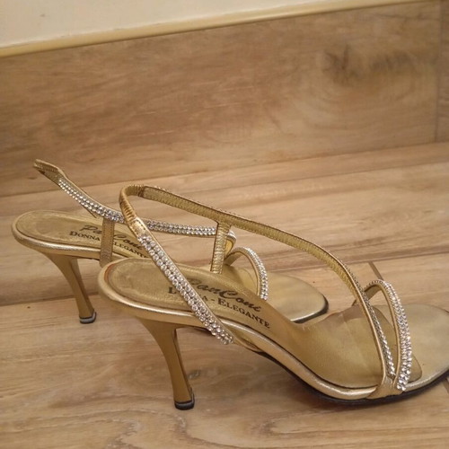 Gold sandals No35 used, 8cm heel, genuine leather