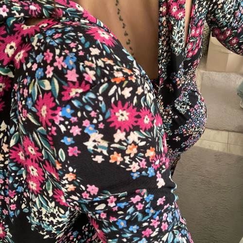 Pink Woman midi dress like new, multicolored with open back