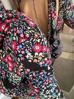 Pink Woman midi dress like new, multicolored with open back