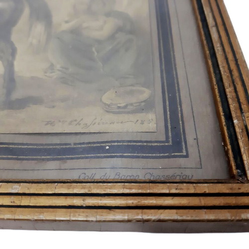 An Arab Presenting a Mare vintage reproduction print used, framed under glass