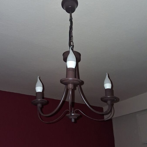 Three-light hanging ceiling lamp, metal, brown-bronze