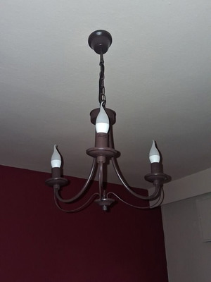 Three-light hanging ceiling lamp, metal, brown-bronze