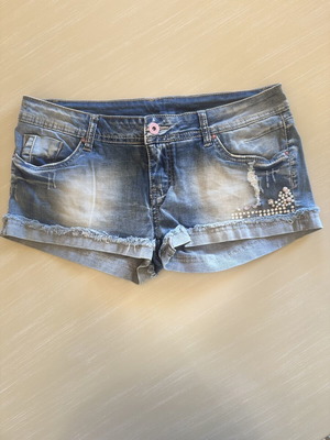 Y2K Low Rise Denim Shorts with Rhinestones and Pearls like new