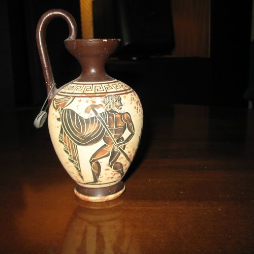 Imitation ancient black-figure Corinthian oinochoe used, 14 cm height