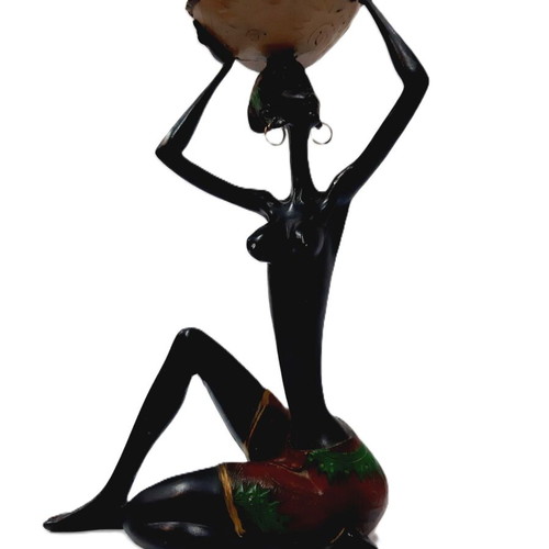 Statue of Black Woman with Large Bowl used, decorative art