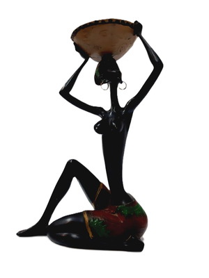 Statue of Black Woman with Large Bowl used, decorative art