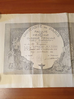 Pediatrics diploma lithograph 1929 from French institution
