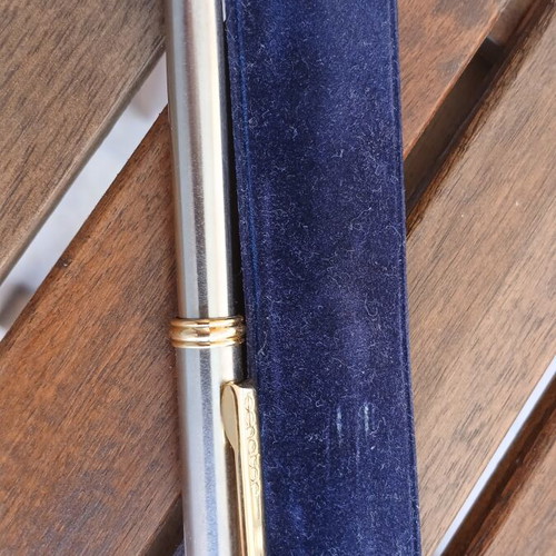 Senator Vintage Ballpoint Pen Stainless Steel & Gold Trim like new with case