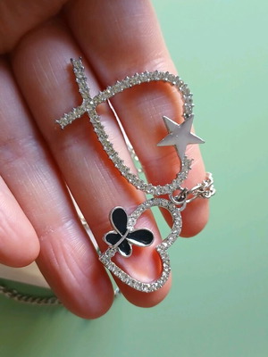 Necklace new metal with rhinestones, black and gray