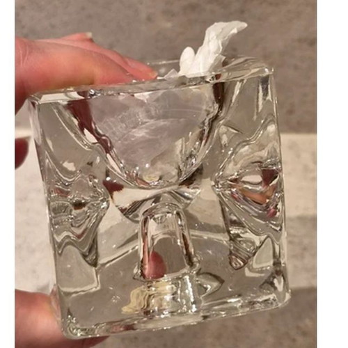Bohemia Glass Cube Candle Holder, Space Age, Made in Czechoslovakia