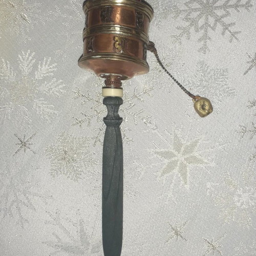 Tibetan Prayer Wheel like new with wooden handle and copper