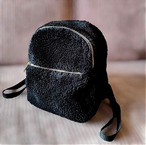 Τσάντα πλάτης σακίδιο γούνινο μαύρο