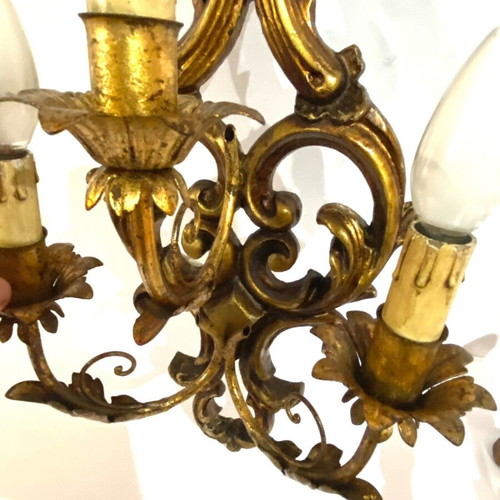 Pair of 2 French wall sconces used, gilded wood and iron
