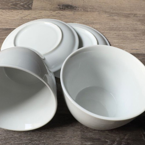 Set of 2 white coffee cups with saucers like new, minimal design