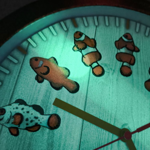 Glowing wall clock with clownfish, handmade