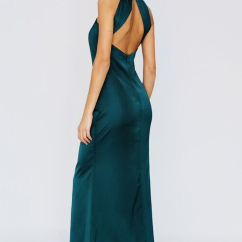 Satin maxi dress new, petrol green, size S
