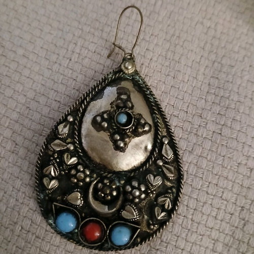 Boho large dangling earrings like new, multicolored and silver