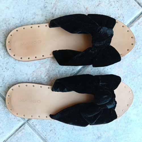 Velvet flat sandals Mango black used, size 36