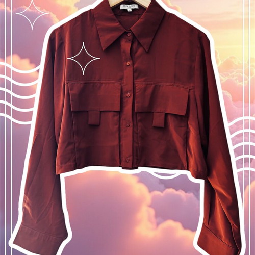 Cropped shirt in safari style orange new, size L