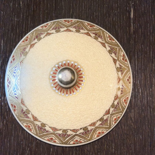 Japanese porcelain soup set with lid, royal gold color, wooden box