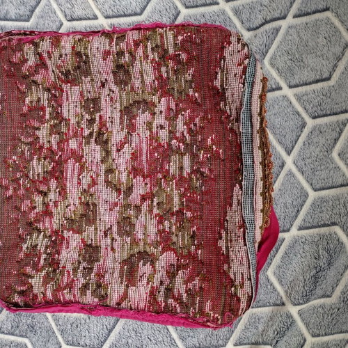 Antique pillow used, tapestry 30x30cm with satin back and gold wire