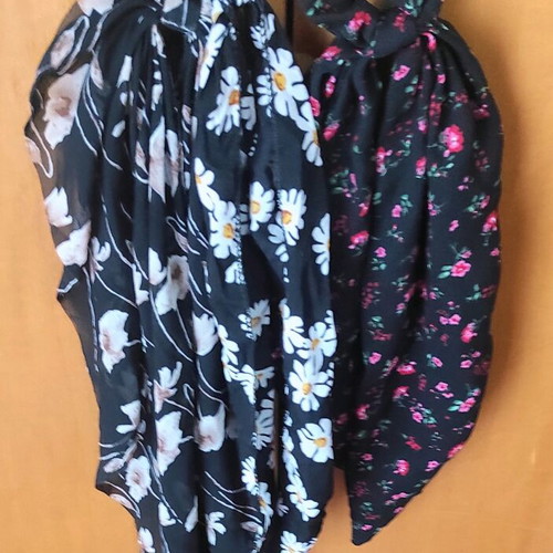 Hair ribbons with elastic new, set of 6, black with multicolor patterns