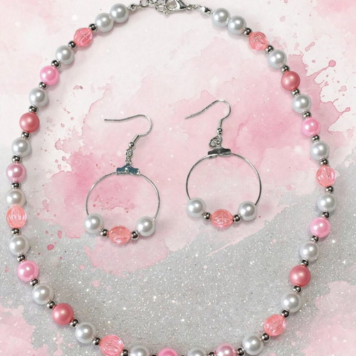 Handmade pink and white jewelry set new