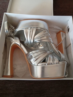 Silver high-heeled sandals size 36 new